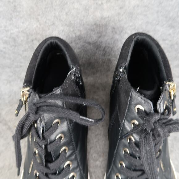 Aldo Shoes Womens 10 Fashion Wedge Sneakers Hidden Heel Zip Black Lace Up Style - Picture 3 of 15